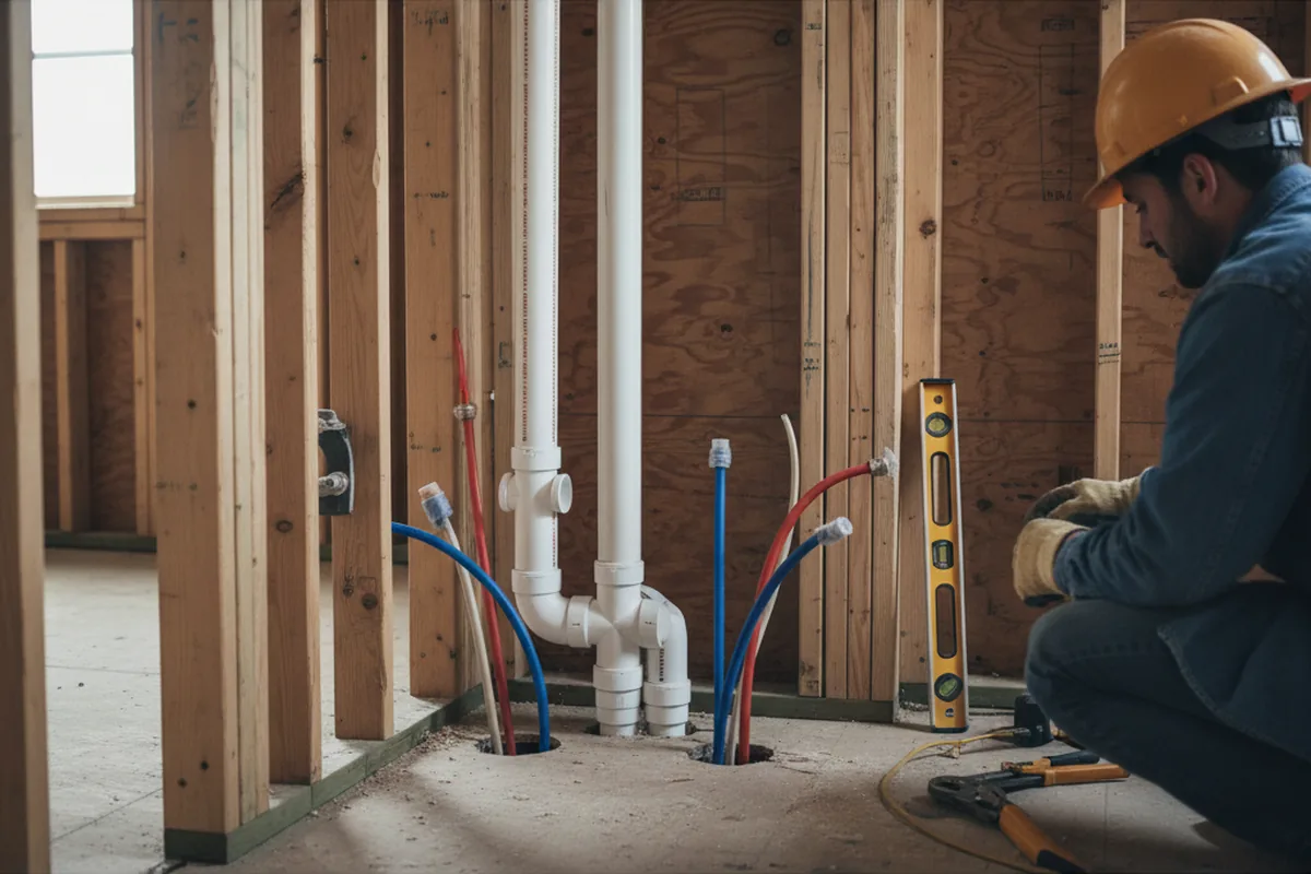 Drain and supply rough-in during Sump Pump Repair in Wadsworth
